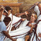 Julius Ceasar met zijn vertrouwelingen